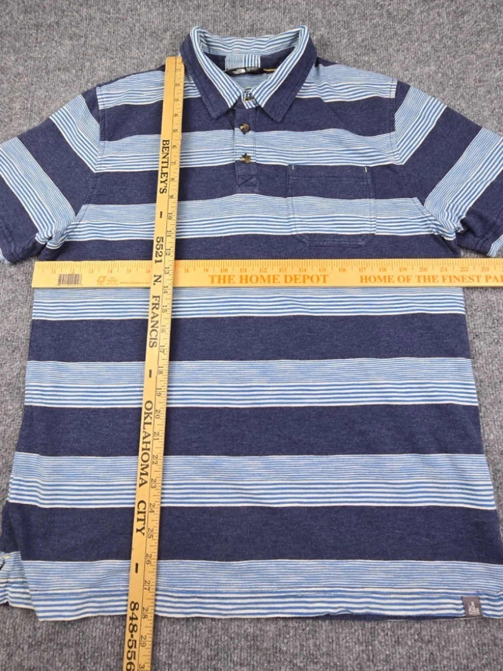 The North Face Men's Brownfield Striped Jersey Polo Shirt Blue White Pocket Size